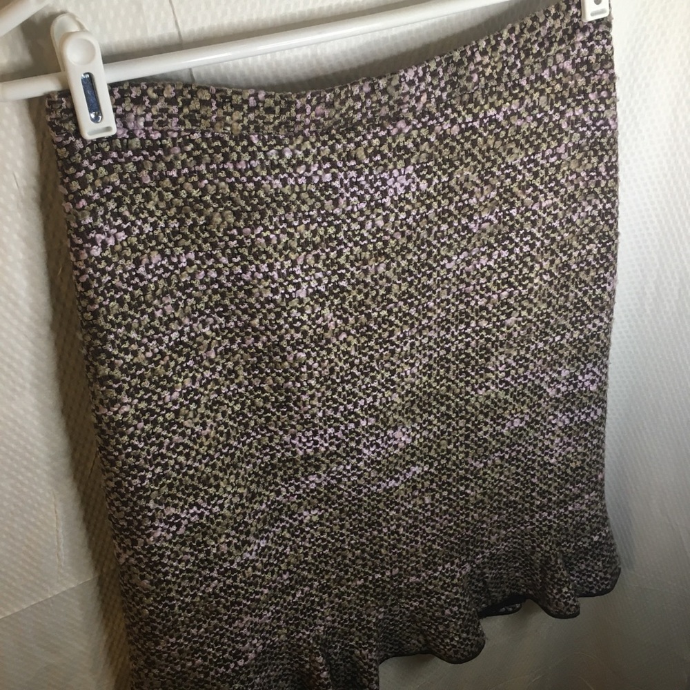 Grace Dane Lewis | Women’s Wool Skirt with Brown & Pink Embroidered Pattern